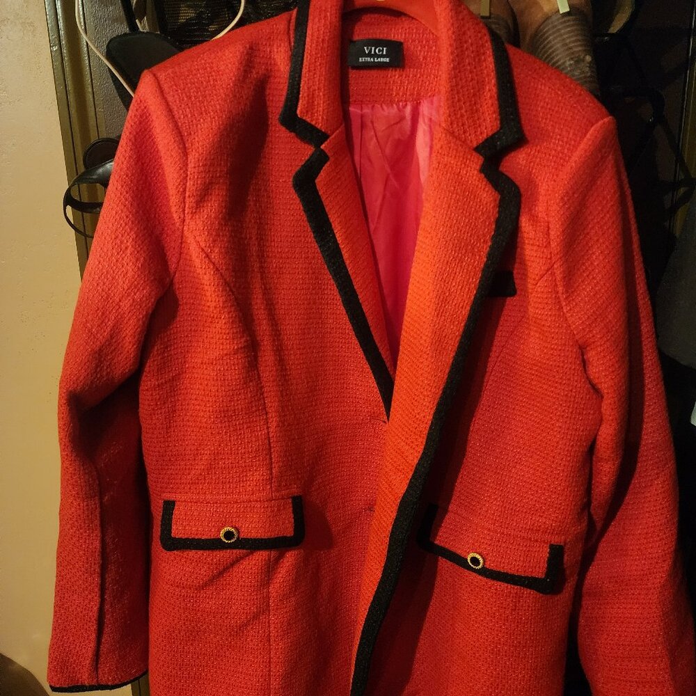 Vici Woven Red Blazer with pocket detail